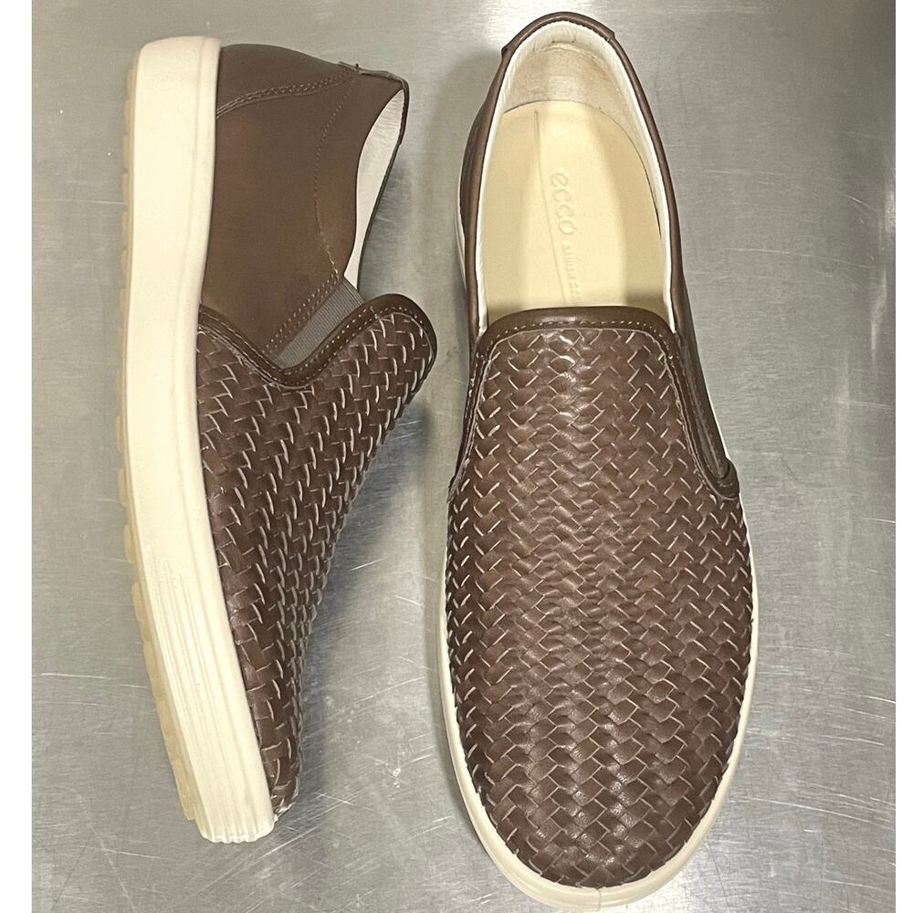 ECCO Soft Woven Brown Leather Slip On Sneakers Women Size 10.5